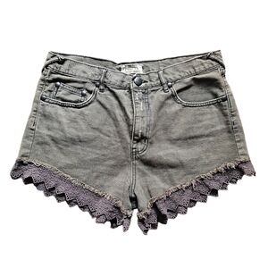 Free People Gray Jean Shorts with Lace Trim